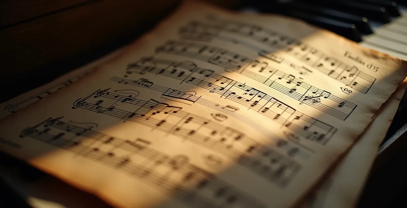 Partition musicale montrant le contraste entre passages sombres et lumineux