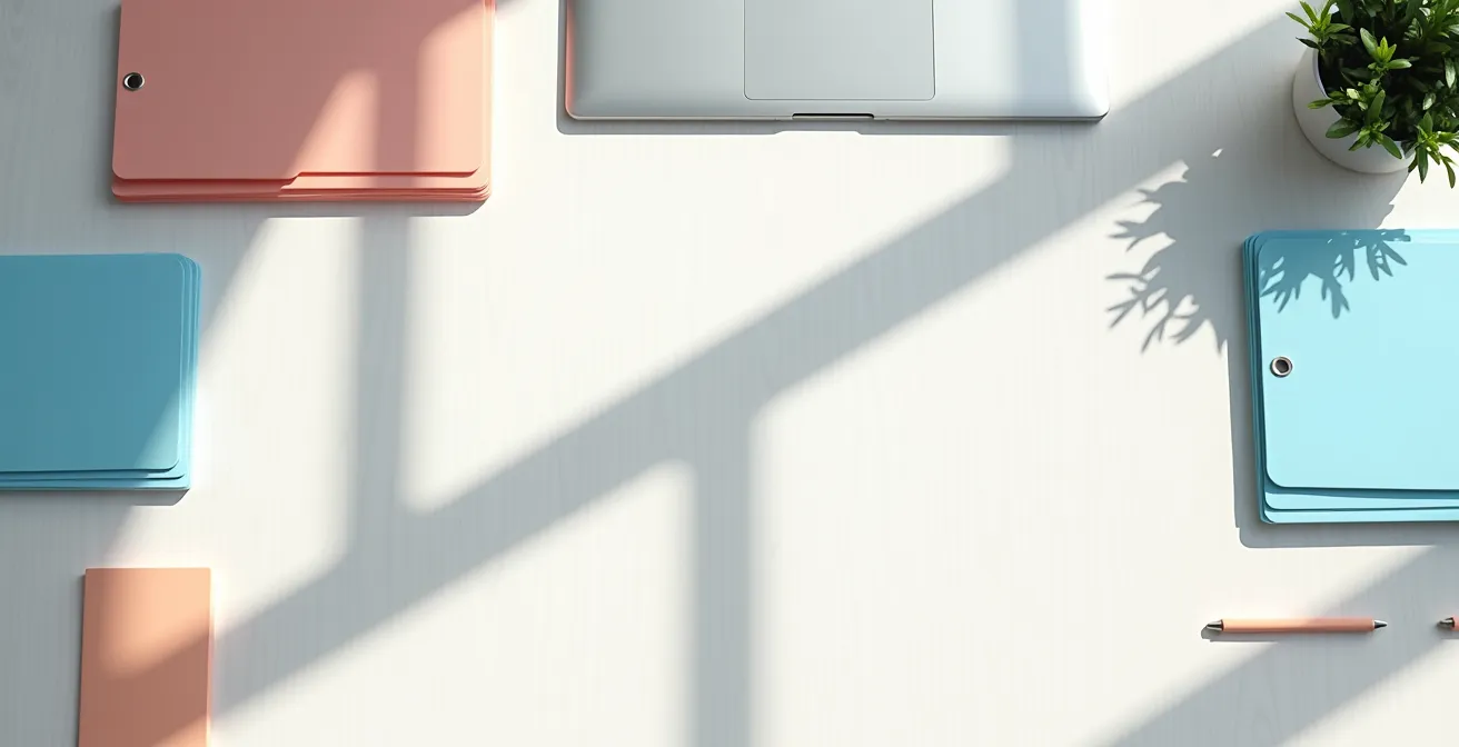 Espace de travail minimaliste avec documents administratifs organisés