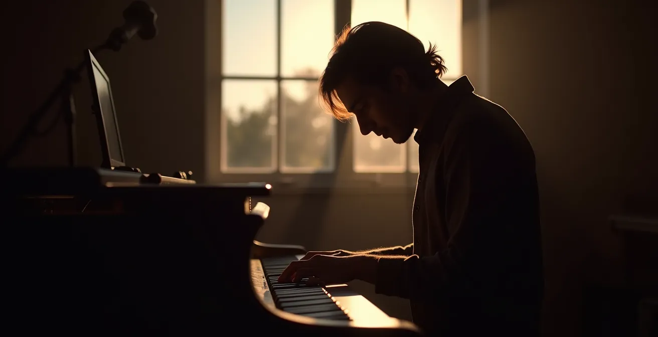 Musicien ghostwriter travaillant en studio dans l'anonymat