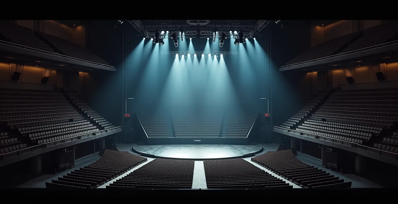 Vue aérienne d'une salle de concert montrant les zones acoustiques optimales