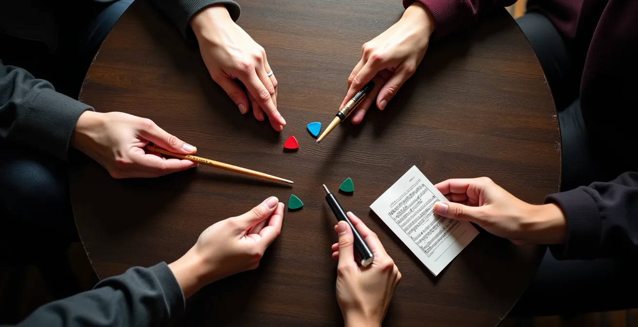 Représentation visuelle de la répartition des droits entre membres d'un groupe musical